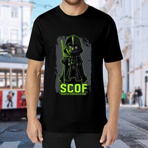 Brand New Black Graphic Tee with Neon Green Cat Jedi Design